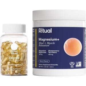 imageRitual Pregnancy Relaxation Support Duo with Essential Prenatal Multivitamins to Support Pregnancy Nutrient Demands and Magnesium Drink Mix with Magnesium to Help Ease Leg Cramps During Pregnancy